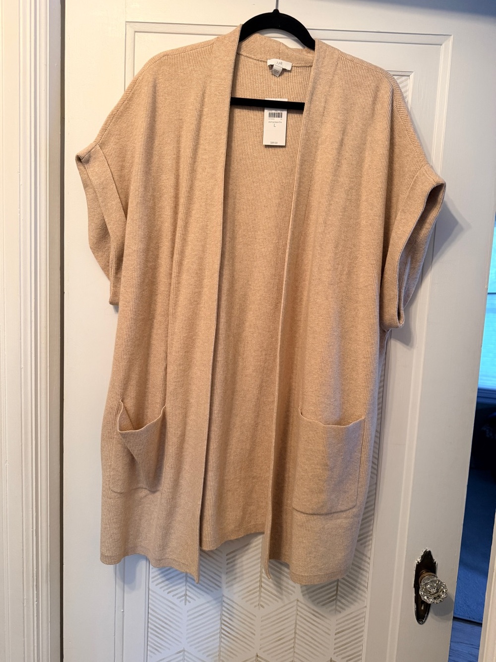 J. Jill Beige Open-Front Short-Sleeve Cardigan